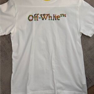 Off-White Boys White T-Shirt with Multicolor Script Detail Size 12